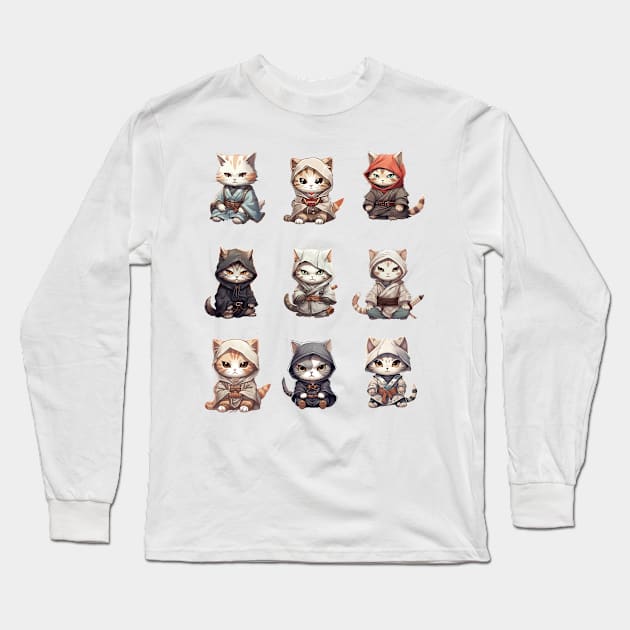 Angsty Samurai Kitten Crew Design Long Sleeve T-Shirt by kuallidesigns